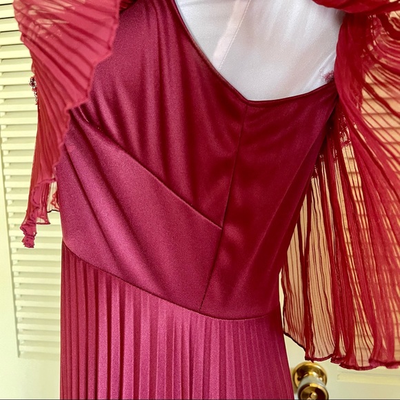 Vintage 70s 80s Lace Pleated Maxi - Picture 3 of 9